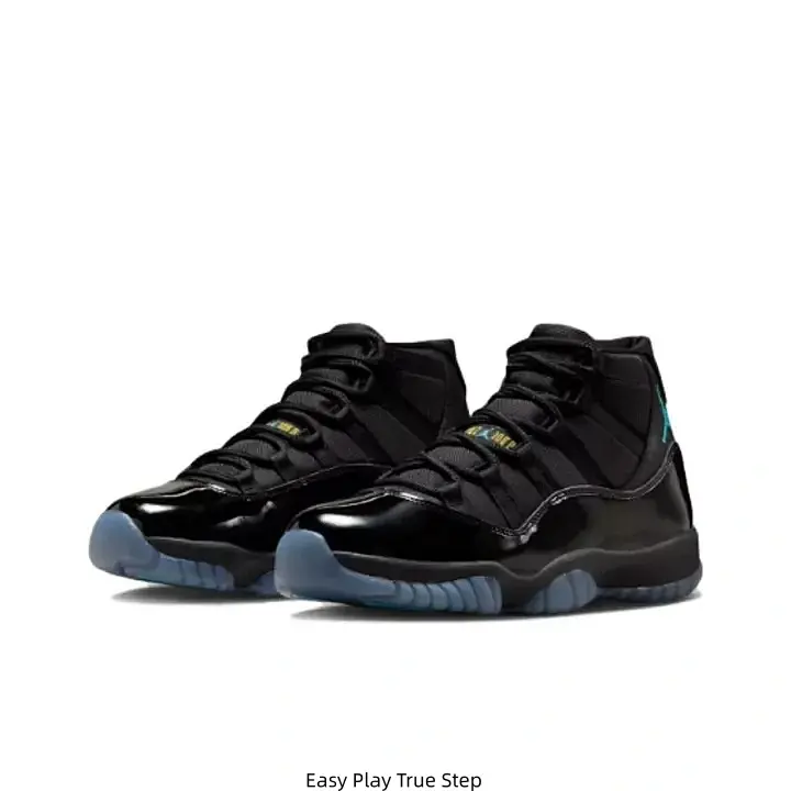 All Black Glossy Leather Teal Logo High Top Jordan Casual Sneakers Transparent Ice Blue Rubber Outsole Daily Walking Trainers for Men Women Street Fashion