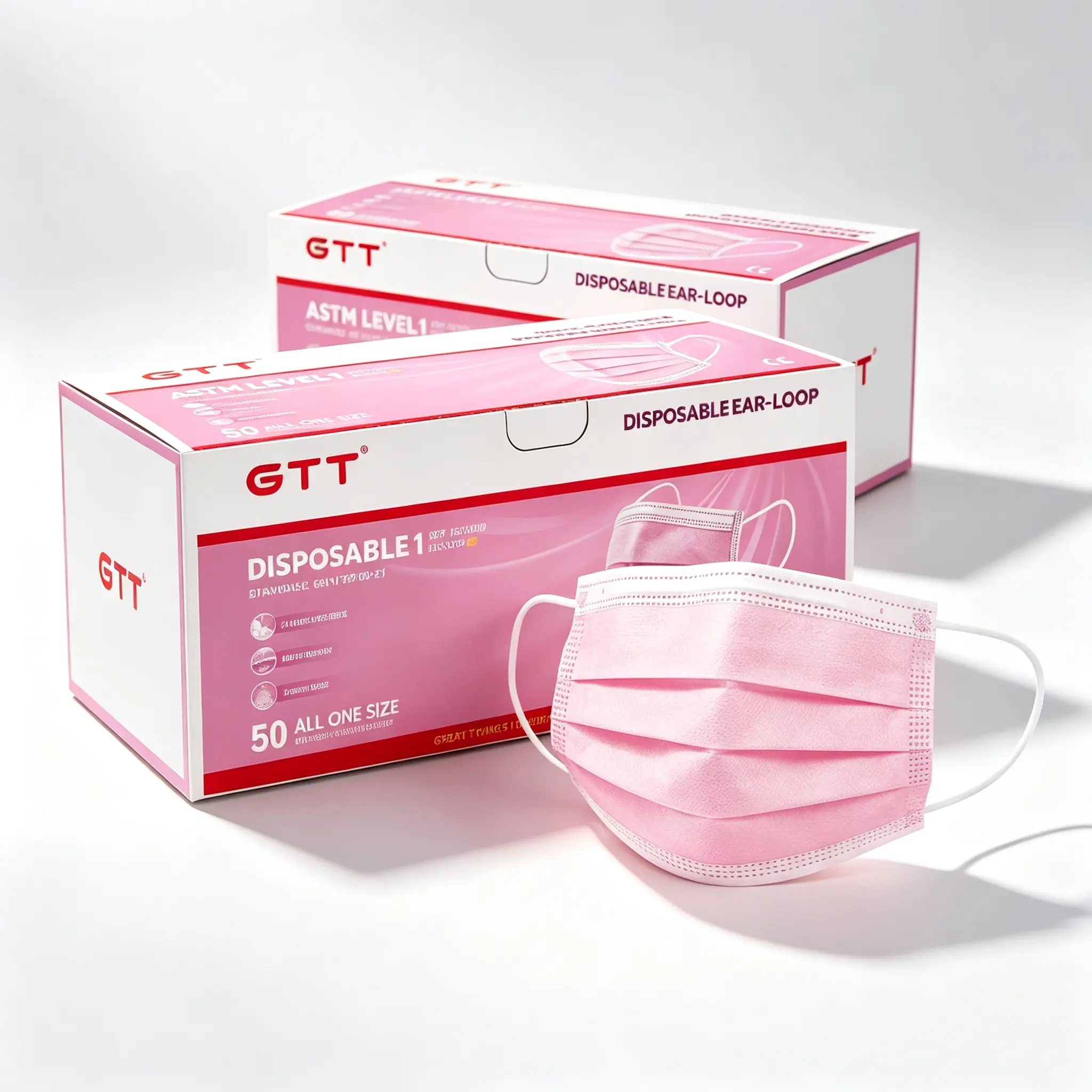 100-Pack Pink Disposable Face Masks for Adults - 3-Ply ASTM Level 1 Breathable Earloop Facecovering, Protective Face Mask for Work, School, Casual Use