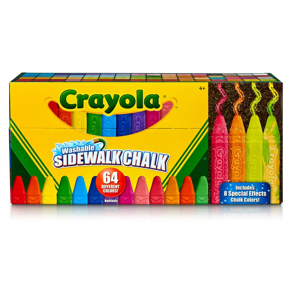 Crayola Washable Sidewalk Chalk, 64-Count Assorted Anti-Roll Set with Bright Bold Pigments, Art Materials, Colorful Multi-Piece Chalk for Kids' School Office Stationery Writing Drawing Supplies