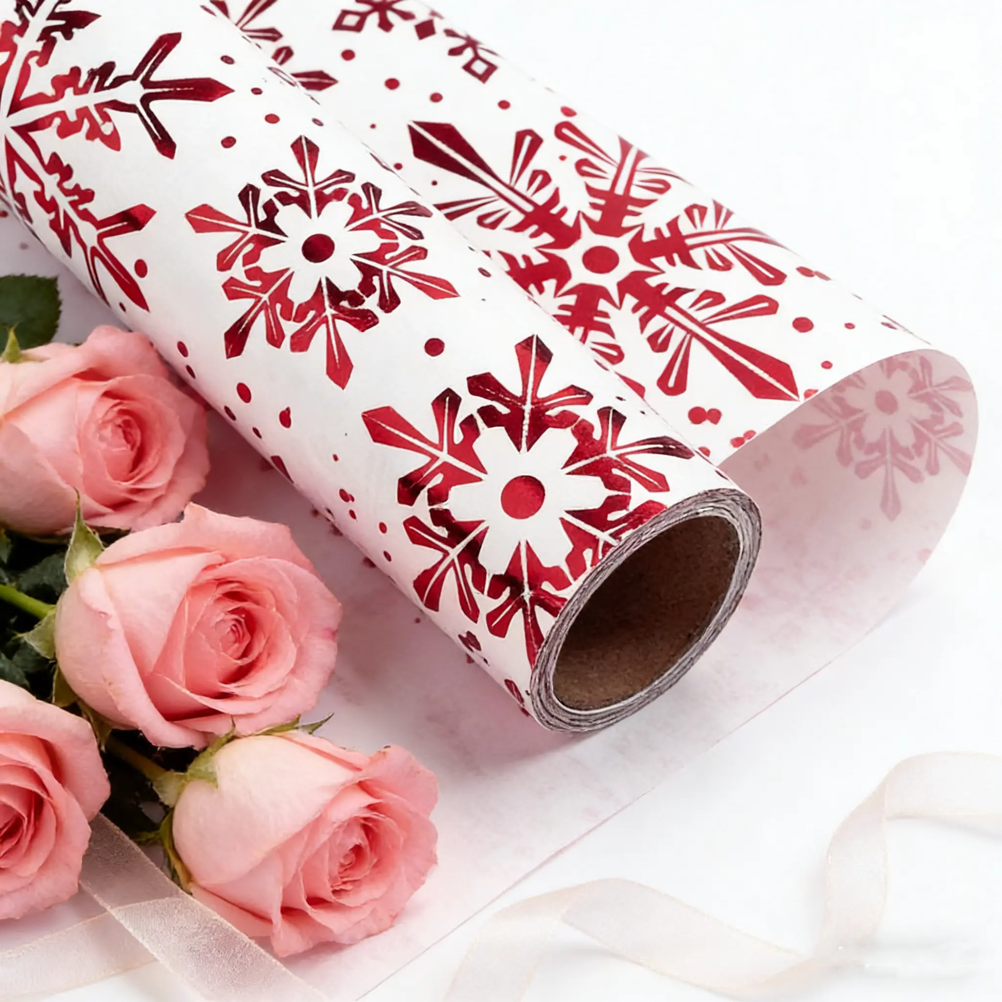 Festive Red Snow Design Gift Wrap Paper Roll - 1 Roll, 58x23 in (23 inches), Perfect Gift Wrap for Valentine's Day & Mother's Day Presents, Ideal for Elegant Presentation & Holiday Decorations