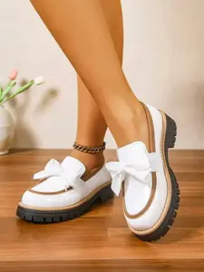 Women's Bowknot Loafers Spring & Fall 2026 New Style, Casual PU Leather Shoes, Less Than Ankle Height, PVC Sole