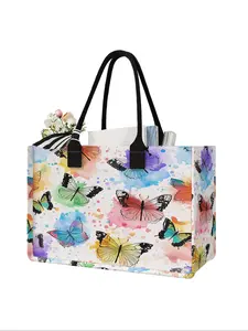 Butterfly Printed Large Capacity Storage, Fashionable Tote Bag, Super Size Organizer with Durable Handle, Space Saving Multi-Purpose for School, Travel, Shopping, Fashionable Patterned Bag