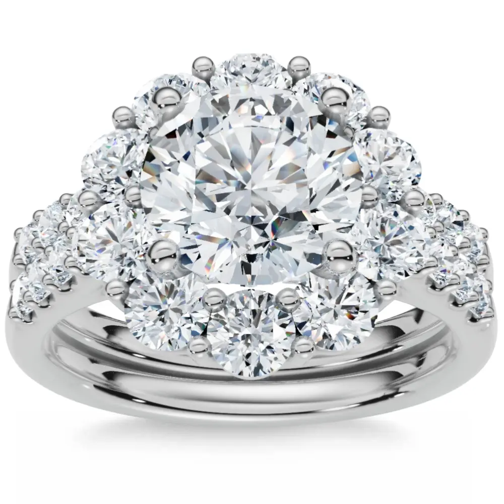 Certified 3ct Halo Diamond Engagement Wedding Ring Set 14k Gold Lab Grown