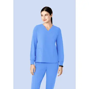 Long Sleeve 6 Pocket Top Ceil Blue