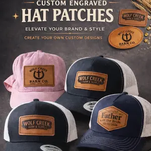 Custom Leather Hat Patch | Engraved Hat Patch | Personalized Hat Patch | Laser Engraved Leatherette Patch | Custom Logo Patch | Trucker Hat Patch