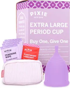 Pixie Cup - Soft, Safe, Reusable Menstrual Cup - Ranked 1 for The Best Tampon Alternative - 100% Medical-Grade Silicone Period Cup for Feminine Care - Buy One We Give One (Extra Large, Purple)