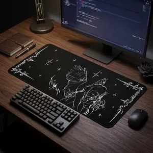 Cybersigilism Angel Stars Desk Mat, Mystical Futuristic Workspace Mouse Pad