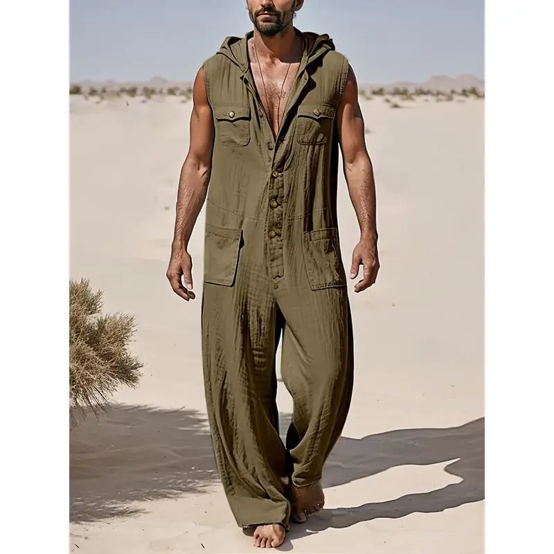 (New)Mens Leisure Linen Jumpsuit