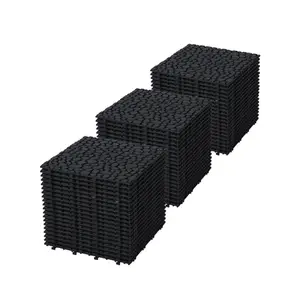 12 x 12In Black Interlocking Deck Tiles Plastic Outdoor All Weather Anti-slip Bathroom Shower Balcony Porch Strong Weight Capacity Upto 440LBS,60PCS