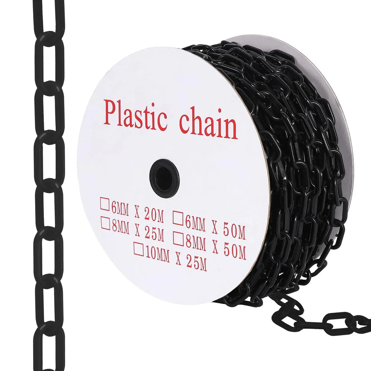 120FT Plastic Barrier Chain with 25 Hooks, UV-Resistant Safety Chain for Crowd Control, Parking, Driveways & Construction, Black
