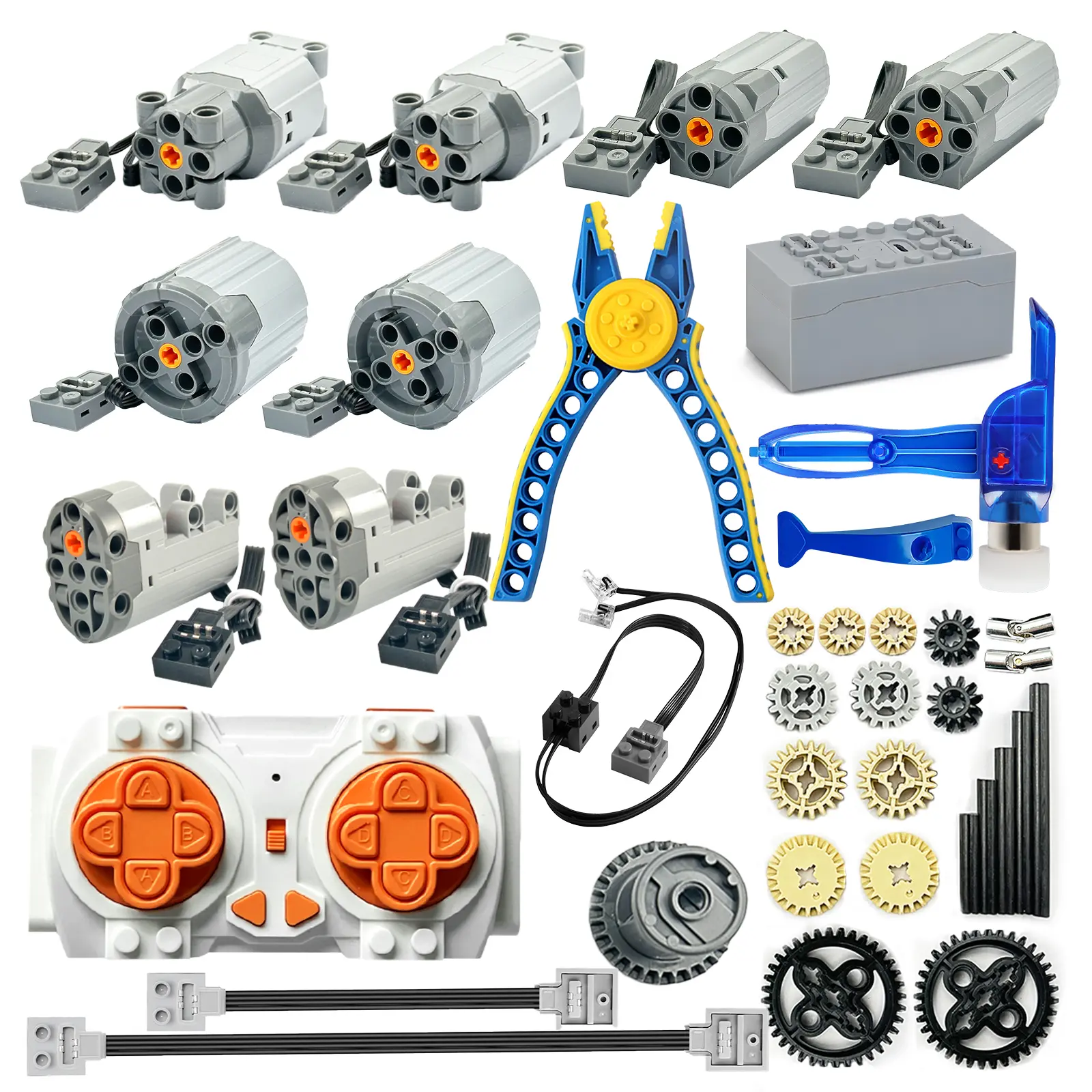 37-in-1 Motor Building Block Set, Technic Part-Compatible with Gears, Power Function Motor, Carbon Fiber Axles, Alloy Universal Joints, Rechargeable Battery Remote Control, Building Block Separator Tools Bricks