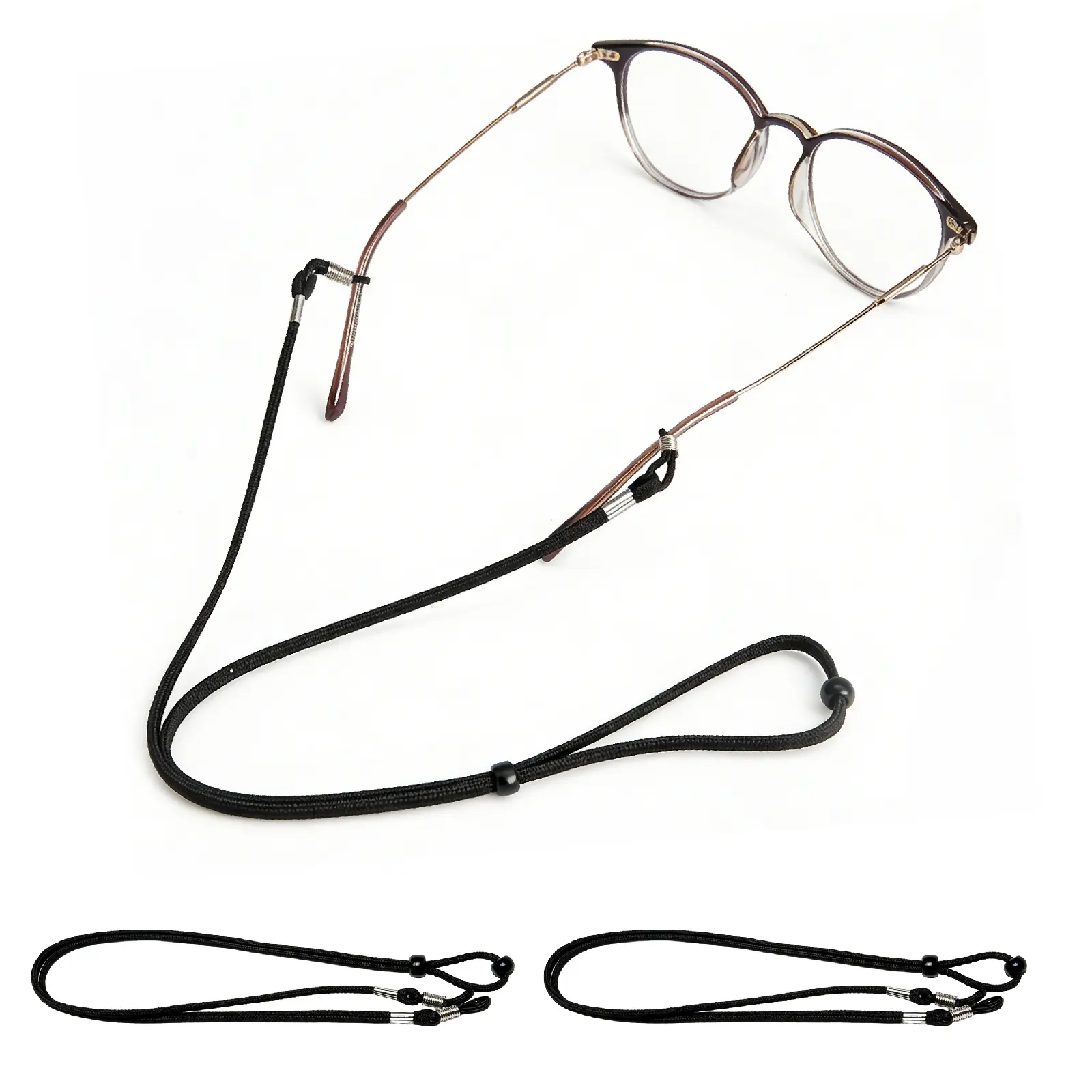 Leather eyeglass strap, set of 3 adjustable eyeglass chains/strap, lanyard, eyeglass holder, unisex sports sunglasses frame straps, includes 2 non-slip sleeves