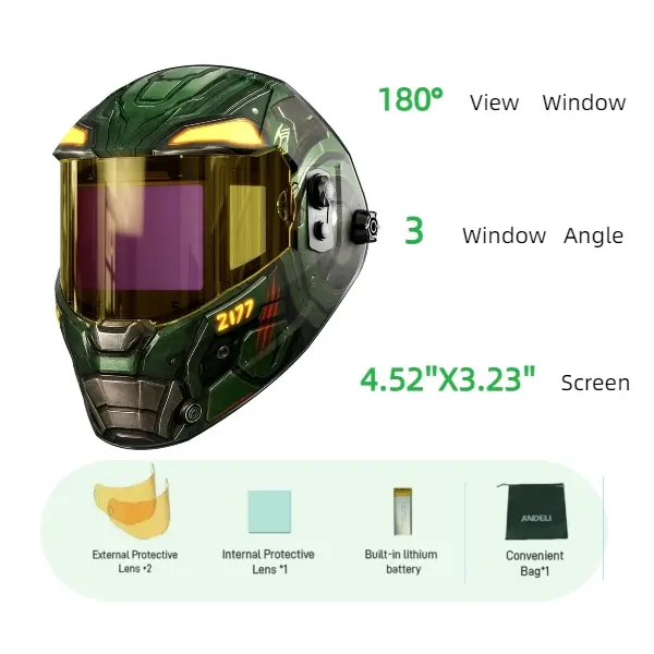 ANDELI Auto Darkening Welding Helmet - 180° Panoramic, 4.52"x3.23" Lens Set, Shade Range 4/5-9/9-13, Solar/Rechargeable Batteries Built-In, True Color, for TIG MIG Stick/MMA Tasks, Weldingcap