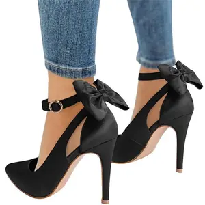 Women's Stiletto Pointed Toe High Heels - Ankle Strap D'Orsay Pumps with Bow Decor, Wedding Footwear