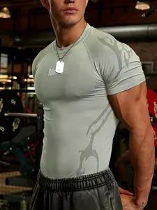 Men's Compression Sports Round Neck T-Shirt Short Sleeve, Slim Fit Running Training Quick Dry Elastic Cycling Shirt, Athletic Compression Shirts