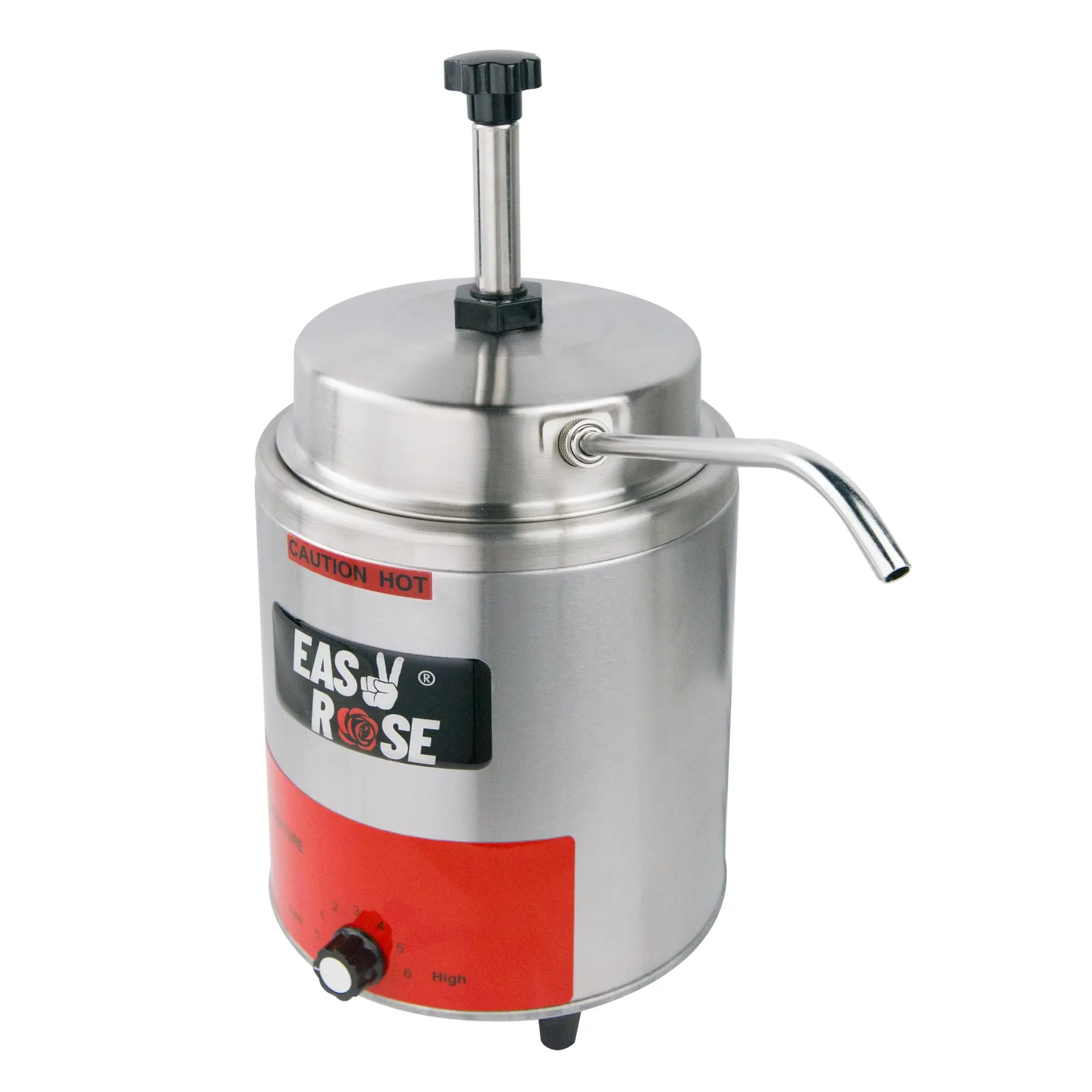 Hakka Corded 550W Stainless Steel Single Round Body Electric Sauce Warmer with Dual 3.5 QT Barrel Dispensers, 6-Level Temperature Control (95°F-210°F), US Standard Easy-to-Clean Pump for Snack Bars, Boosts Speed & Portion Control, Easy To Clean After Use