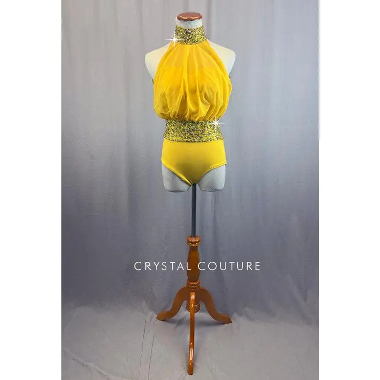 Custom Mustard Yellow Halter Leotard with Rhinestones