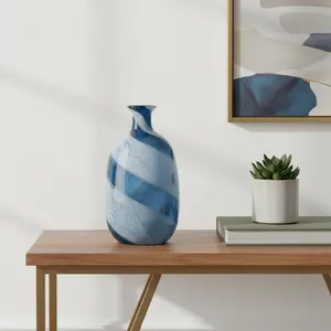 360 stand 16 in. Blue & White Bud Glass Table Vase, Home Decor Flower Vase, Room Centerpiece, Ideal Gift for Home Supplies
