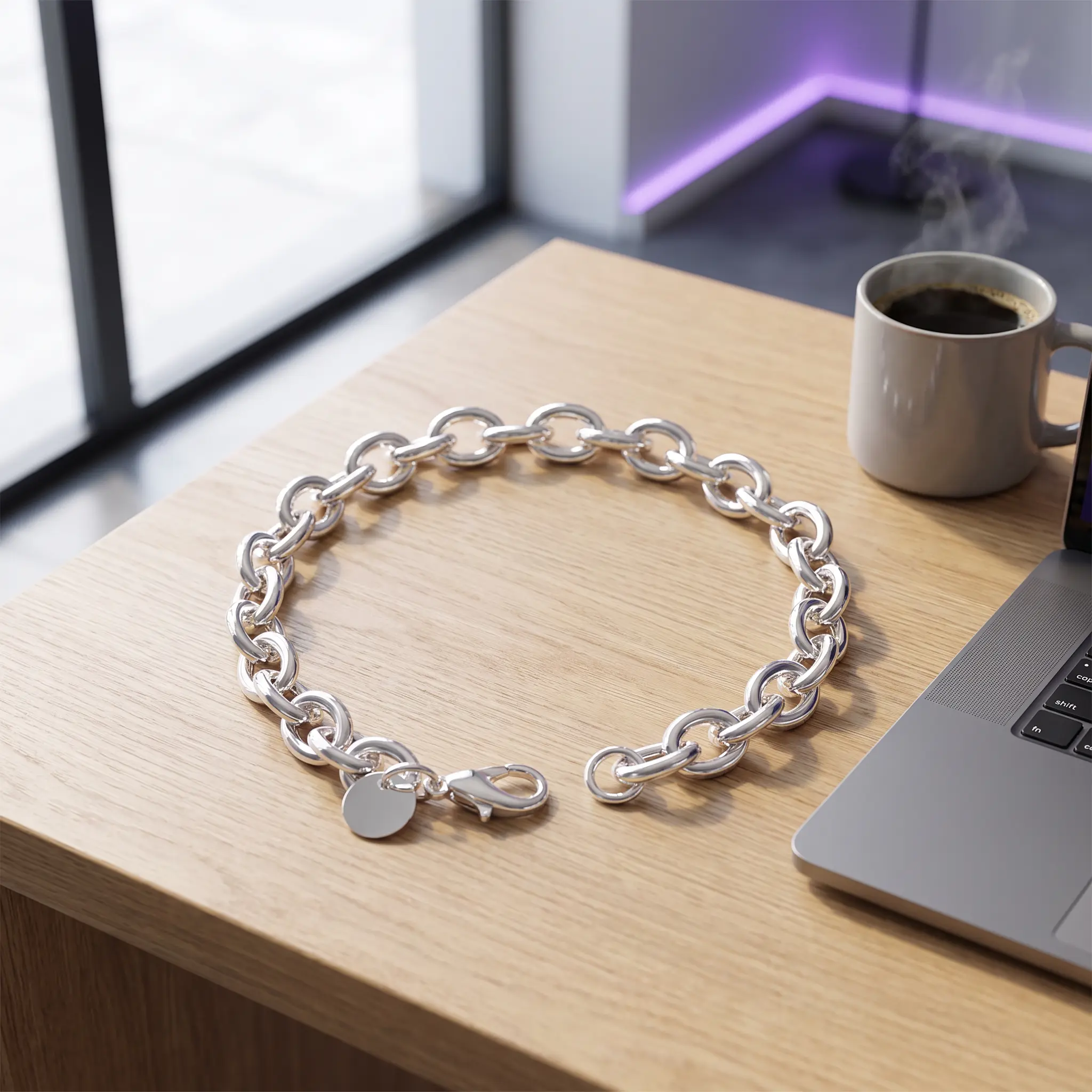 S925 Pure Silver Rolo Chain Bracelet - 20cm/7.87in Smooth Link, Lobster Clasp, Minimalism Design, Everyday Fashion Accessory Gift for Her