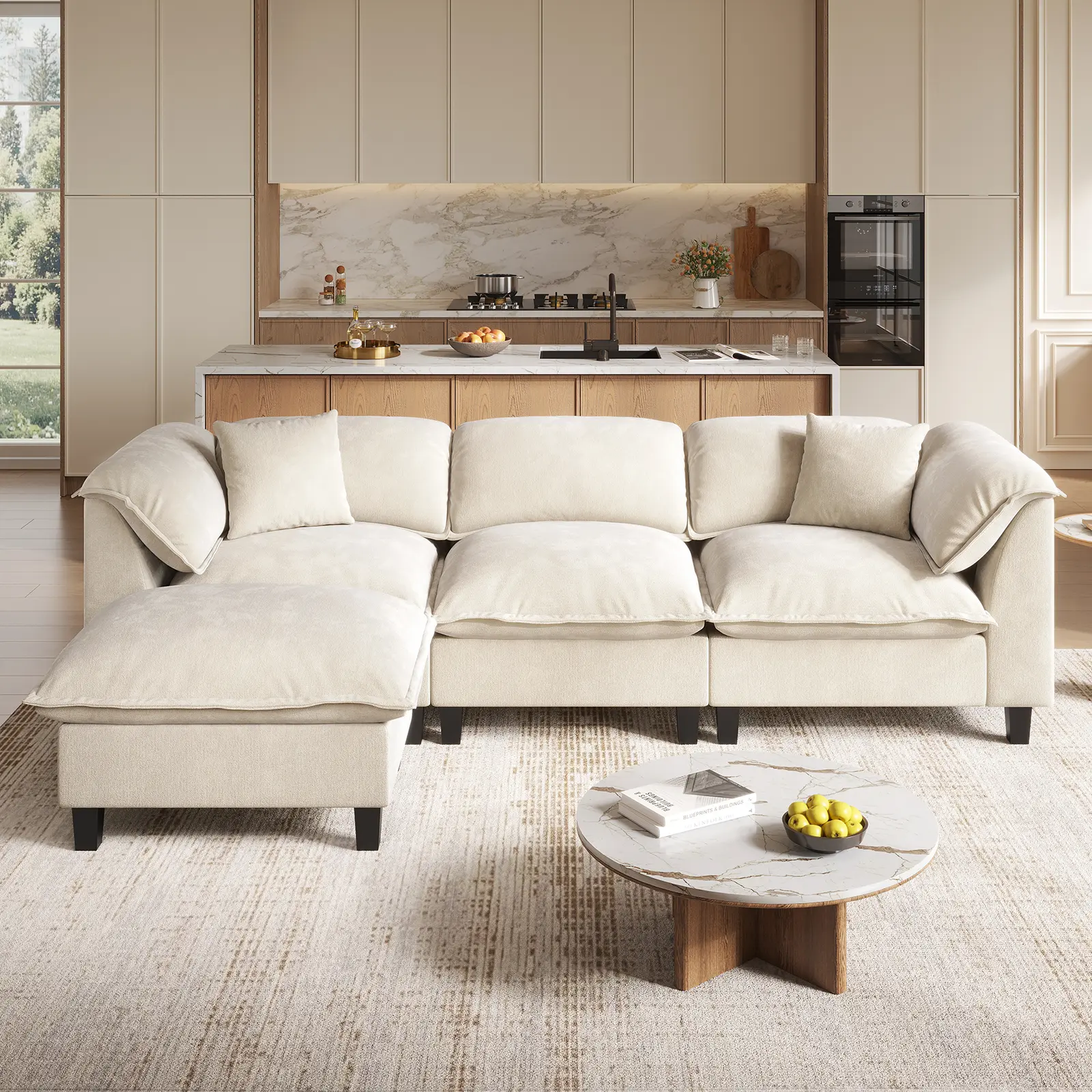 [3-4 Packages Shipping] Copiae 112‘’-143.7" Chenille Modular Sectional Sofa With Storage Ottoman, Washable Cushion Covers, Padded Armrests, Extra-Thick Deep Cushions, Tool-Free Assembly,dorm essentials,home decor
