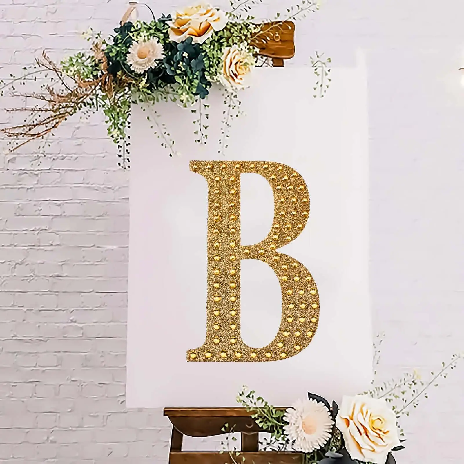 8 in Gold Glitter Adhesive Rhinestone "B" Letter Stickers, DIY Sparkle Craft Embellishments for Party, Wedding, 8 Inches, Adhesive Letters