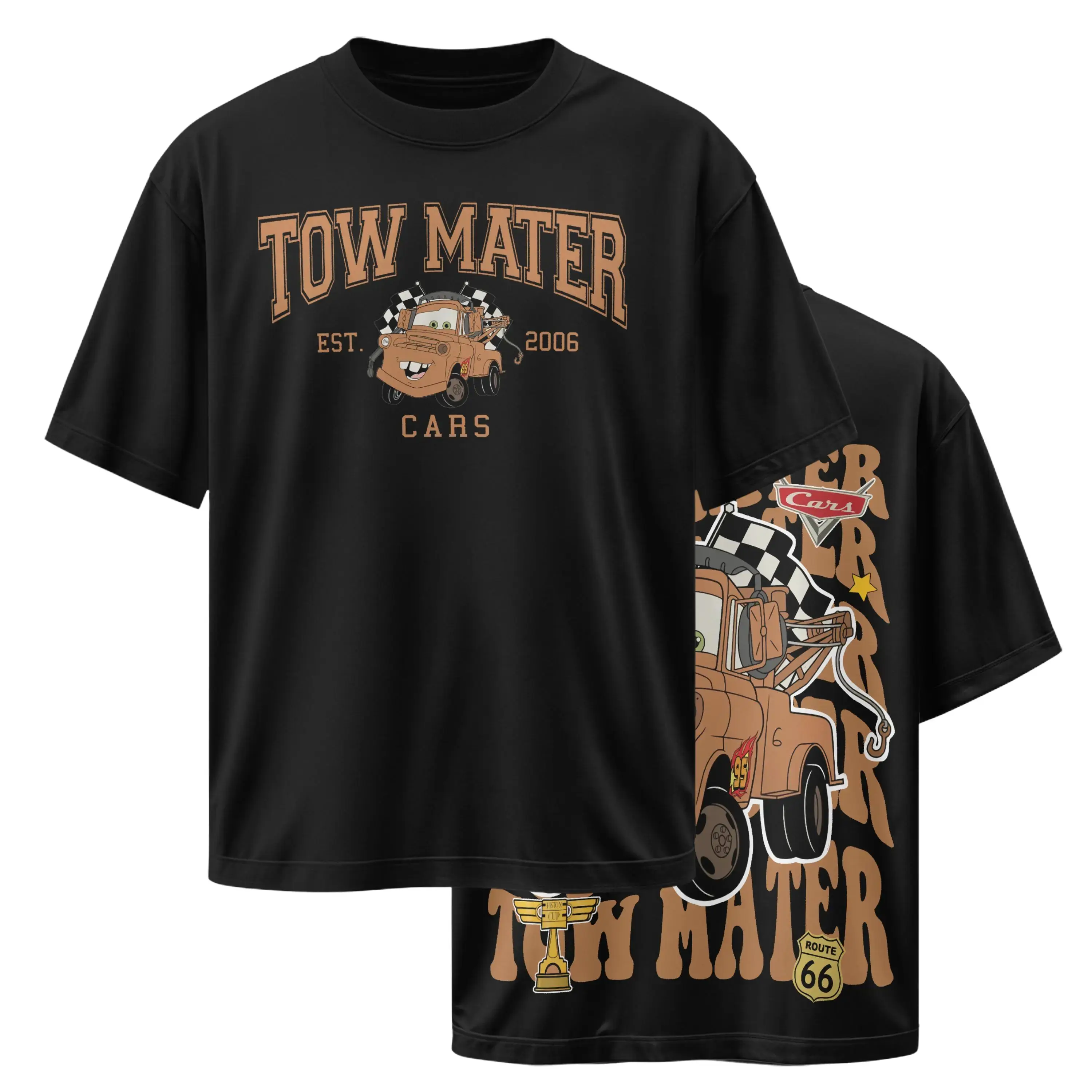 Retro Two Side Cars Movie T-Shirt, Mcqueen and Mater Funny Vintage Unisex Graphic Tee - Top Trendy Y2K Classic Streetwear Racing Style For Fans