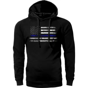 Thin Blue Line Flag Police Lives Hoodie Sweatshirt Cotton Fabric