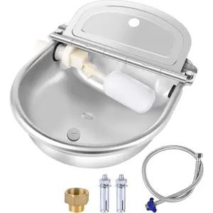 Automatic  Drinking Water Bowl Stainless Steel Waterer Feeder Farm  Dispenser Kit Self Filling for Livestock Horse Goat Water Trough with Float Valve Drain Hole Hose Adapter
