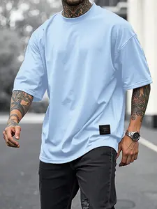 Men's Patchwork Knit Crewneck T-Shirt, Casual Short Sleeve Fitted Street Style, Simple Fashion Trend Outdoor Sports School Youth Summer Wear Streetwear