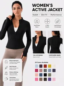 Women's Lightweight Full Zip Long Sleeve Running Jacket, Slim Fit Yoga Sportswear, Thumb Hole Design, Perfect for Fitness and Gym, Sporty Breathable Outerwear