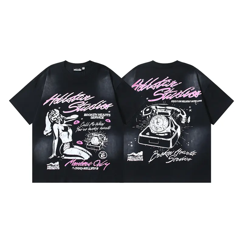 Y2K HELLSTAR Certified Premium Vintage Hotline Shirt Telephone Back Print Pink Lettering Rap Tee Standard Fit