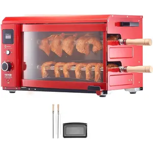 VEVOR Shawarma Grill Machine - 2 String Barbecue Capacity Chicken Shawarma Cooker Electric Broiler Gyro Rotisserie Oven Doner Kebab Grill for Home, Restaurant, Kitchen Parties Stainless Steel