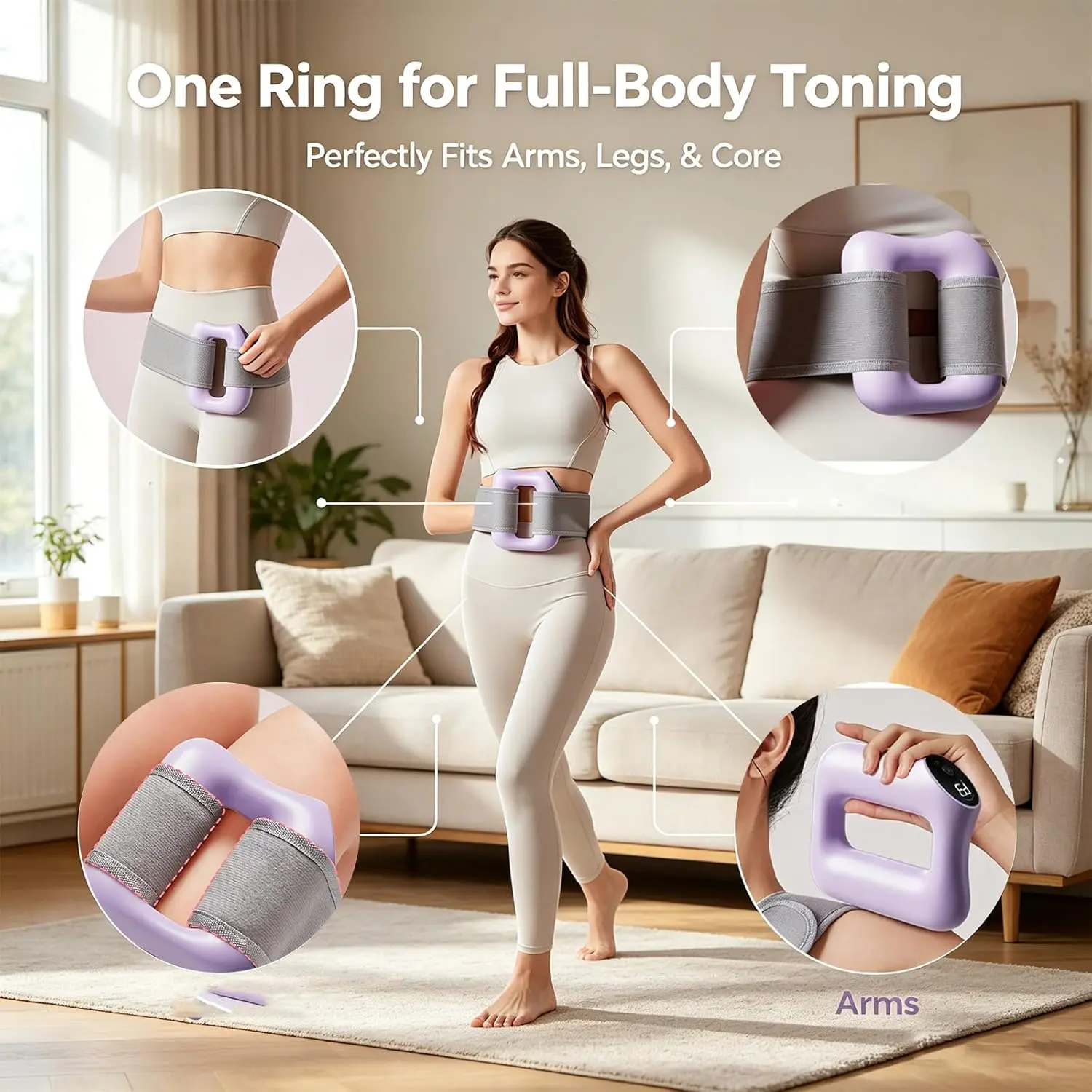 2026  Mini Plastic Fascia Ring Relaxing Waist & Back Muscle Recovery Massager - Lightweight, Cordless, Rechargeable, Portable Device with Adjustable Strap (Fits Up to 55in Waist), Ideal Parent Gift, Fastcharging, Energy Boost