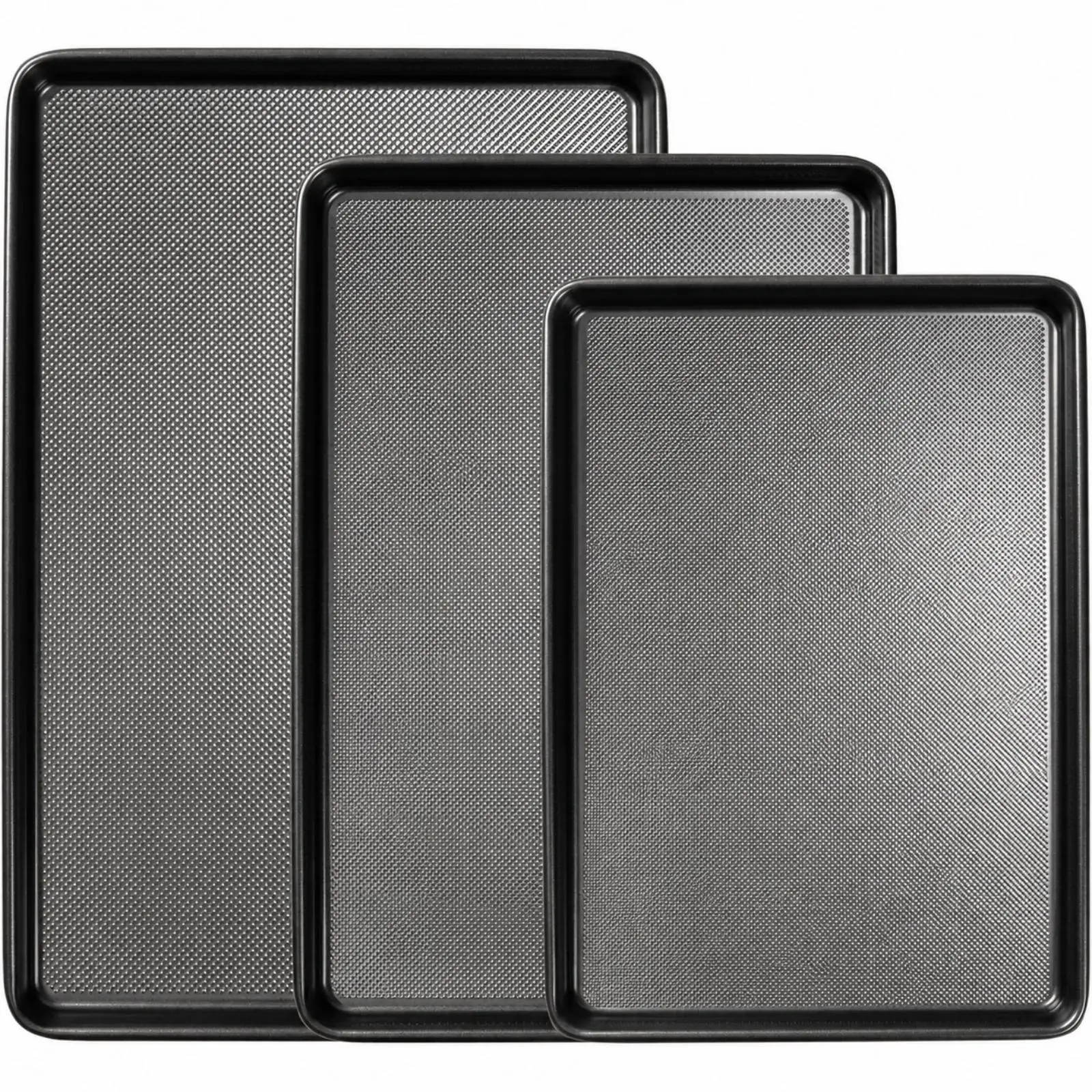 Sturdy Heavy Duty Nonstick Carbon Steel Baking Tray Set (Set of 3) - 0.8mm Thick Diamond Texture Half Sheet & Roll Pans, Oven-Ready Kitchen Bakeware Supplies