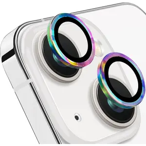 for  15 and 15 Plus Camera Lens Protector, Anti-Scratch Lens Cover 9H Tempered Glass Metal Len Screen Protector Shockproof Camera Ring for 15 and 15 Plus - 2 count Colorful