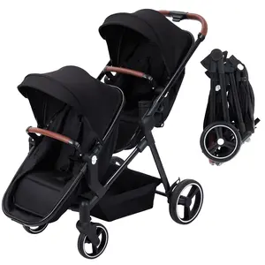 Garvee Double Stroller for Infant and Toddler with Reversible Tandem Design, One-Hand Fold, 5-Point Harness, Adjustable Canopy, Multi-Modes for Twins or Second Child, Lightweight Two-Seat Stroller