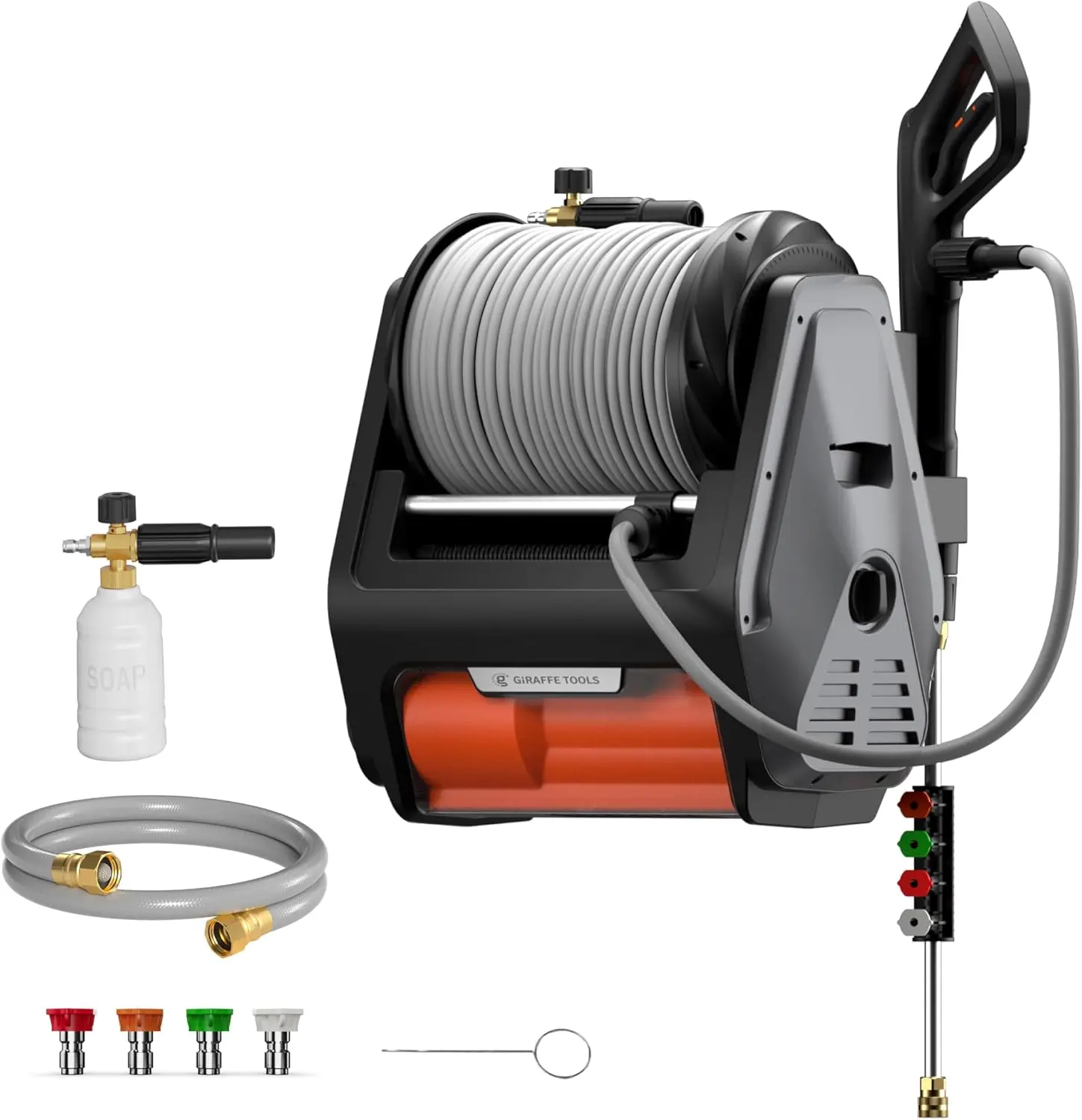 [SummerFinds] Giraffe Tools Grandfalls Retractable Pressure Washer Pro with 100ft High-Pressure Hose Upgraded Motor & Total Stop System Eco-Friendly Soft Hose 3700 PSI 1.6 GPM