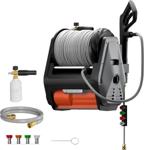 Giraffe Tools Grandfalls Retractable Pressure Washer Pro with 100ft High-Pressure Hose Upgraded Motor & Total Stop System Eco-Friendly Soft Hose 3700 PSI 1.6 GPM