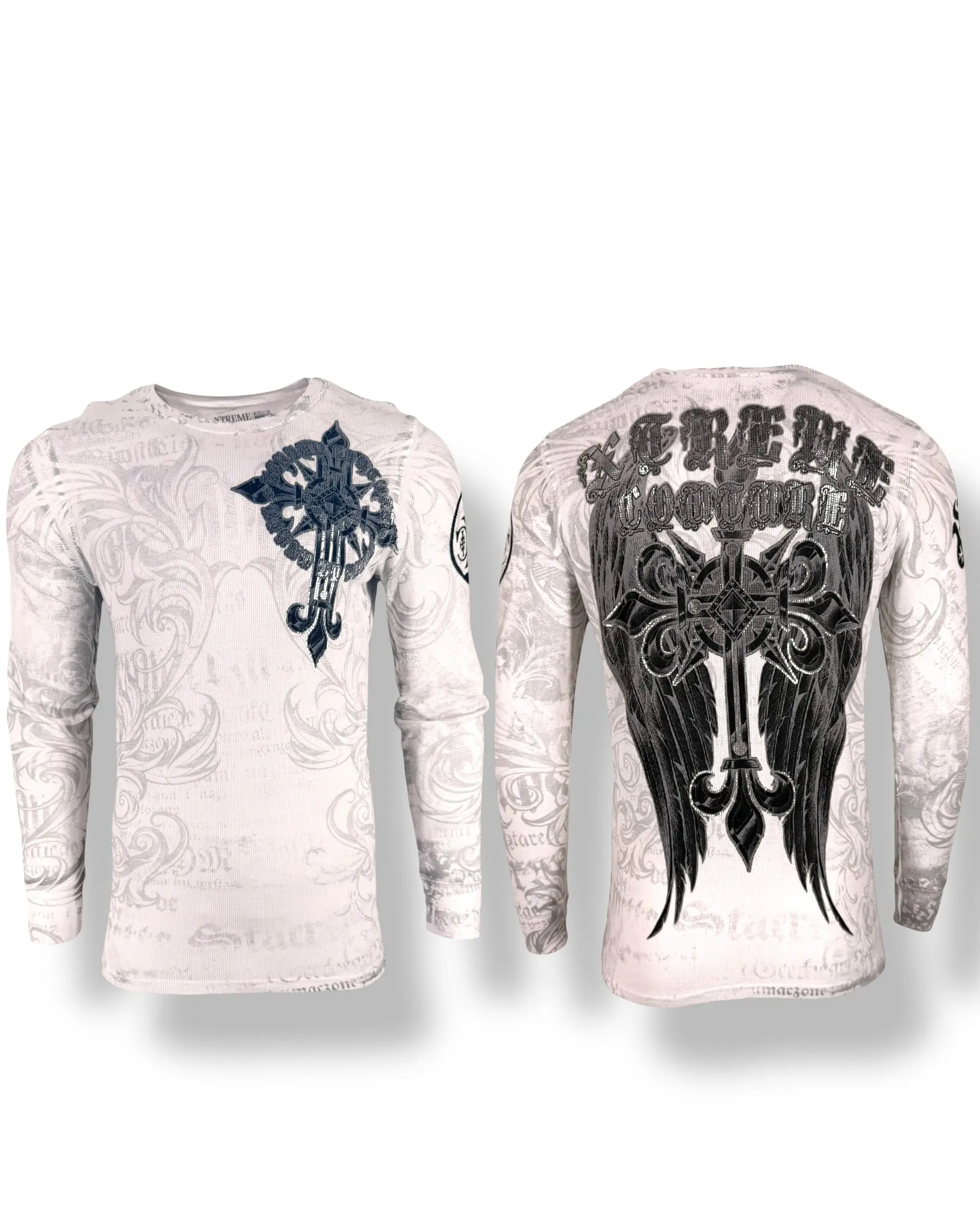 Xtreme Couture Men's Hercules Graphic Cotton Thermal Shirt - Long Sleeve Crew Neck Casual Menswear with Front and Back Prints, Thermal Top, Round Neck