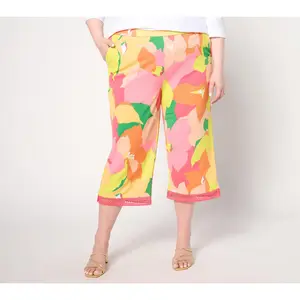 Isaac Mizrahi Live! Petite Printed Pebble Knit Pull On Culotte Pants