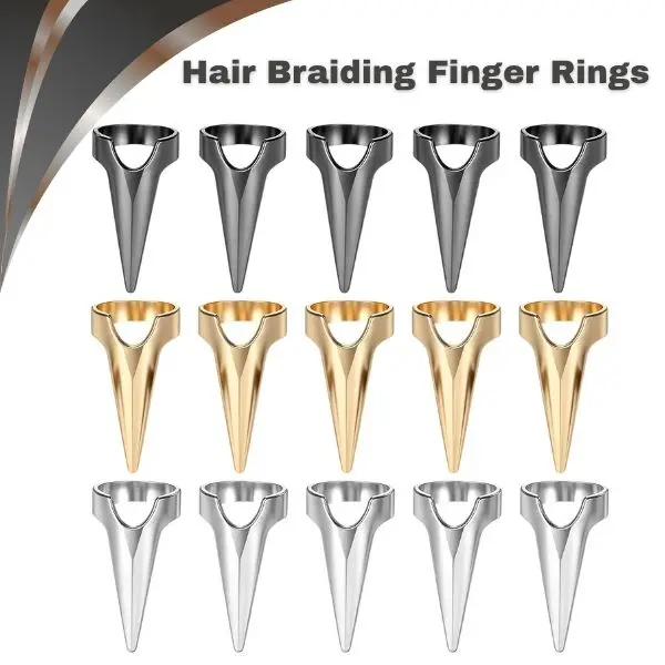 15 Pcs Hair Braiding Finger Rings, Stitch Braid Hair Parting Tools, Metal Sectioning Rings for Hair Extensions & Styling, Halloween Gift for Women