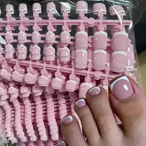 120Pcs Short Square False Toe Nail Tips, Glossy false nails, Pink French Soft Gel Press On Toenails White Edge Fake Toe nails Full Cover Easy to Apply And Last Long for Parties, Weddings, Daily Wear