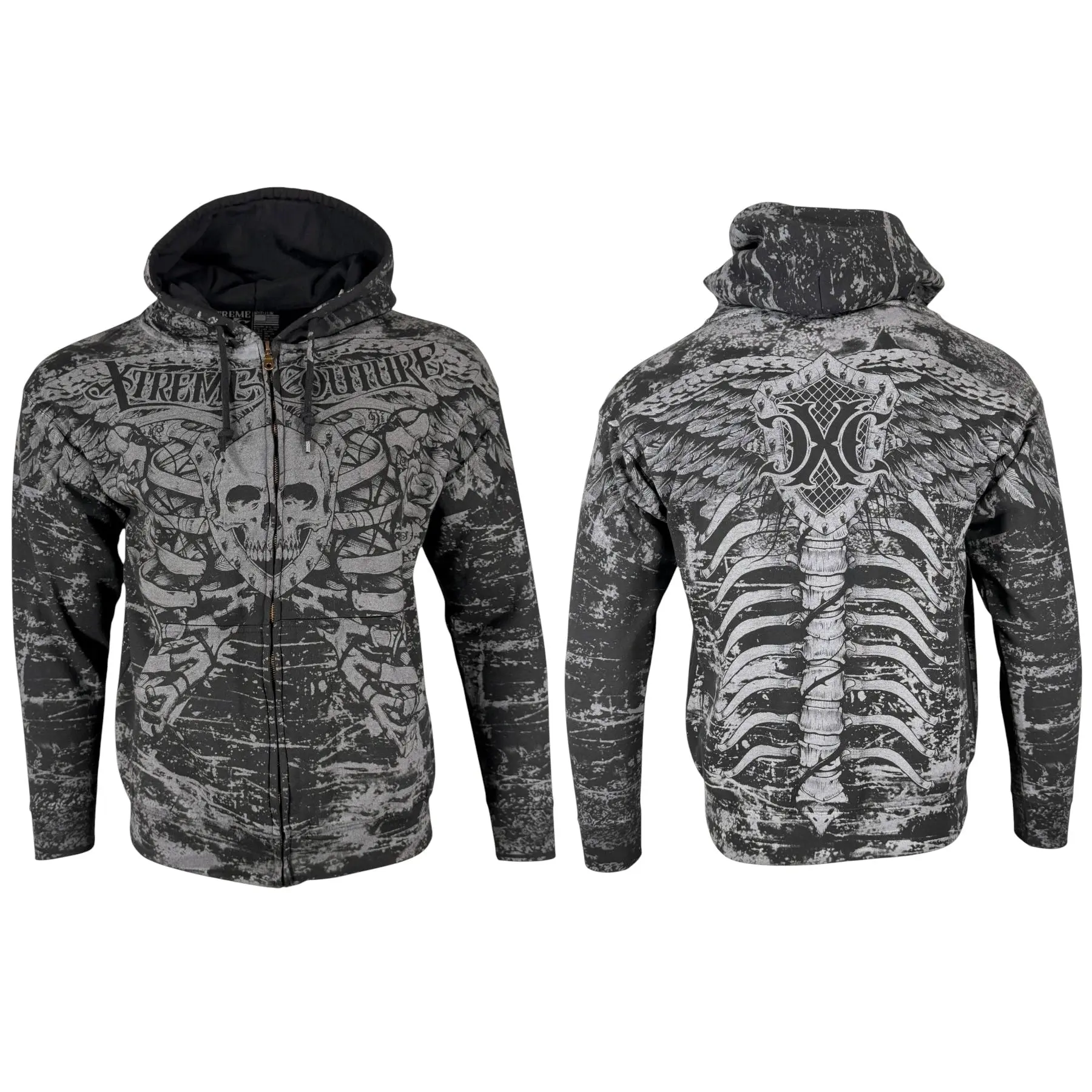 Xtreme Couture by Affliction Men's Cotton Chic Fashion Zip-Up Hoodie - Long-Sleeve Anatomy-Themed Menswear Top (XS Size)