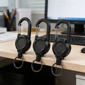 3-Piece Retractable Keychain Set Heavy Duty Badge Reel Holder Retractable ID Badge Clip Reel with Steel Cable Carabiner Badge Reel Carabiner Keychain