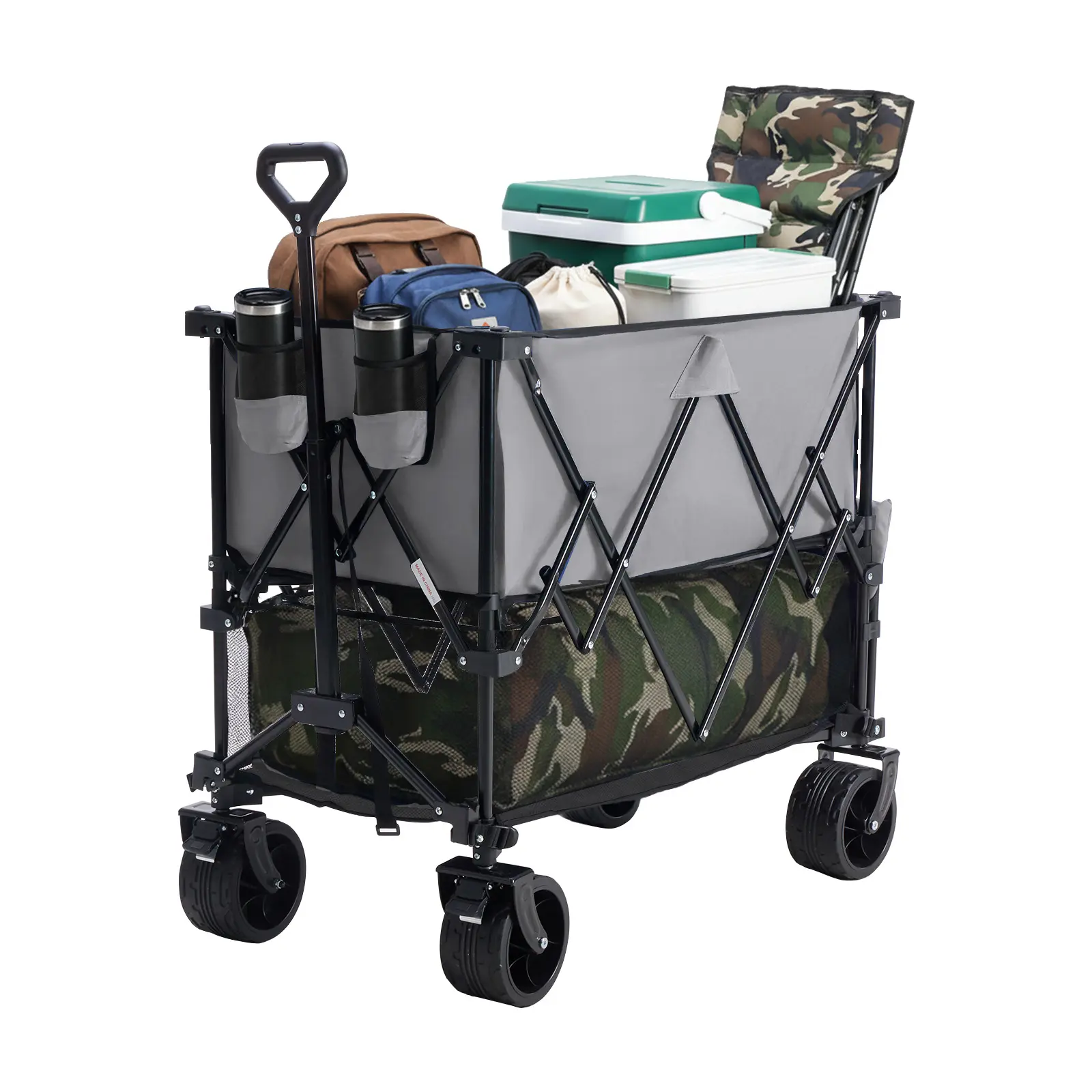 Sweetcrispy Heavy-Duty Portable Folding Wagon Trolley - Outdoor Utilitarian Cart with Wheels, All-Terrain Wheels, Brakes, 54in Extender, 450lbs Capacity for Camping, Shopping (Home Improvement Building Supplies), Outdoor Utilitarian Trollies