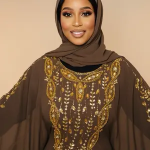 Luxury Hand Beaded Abaya with Gold Embroidery and Elegant Design for Special Occasions