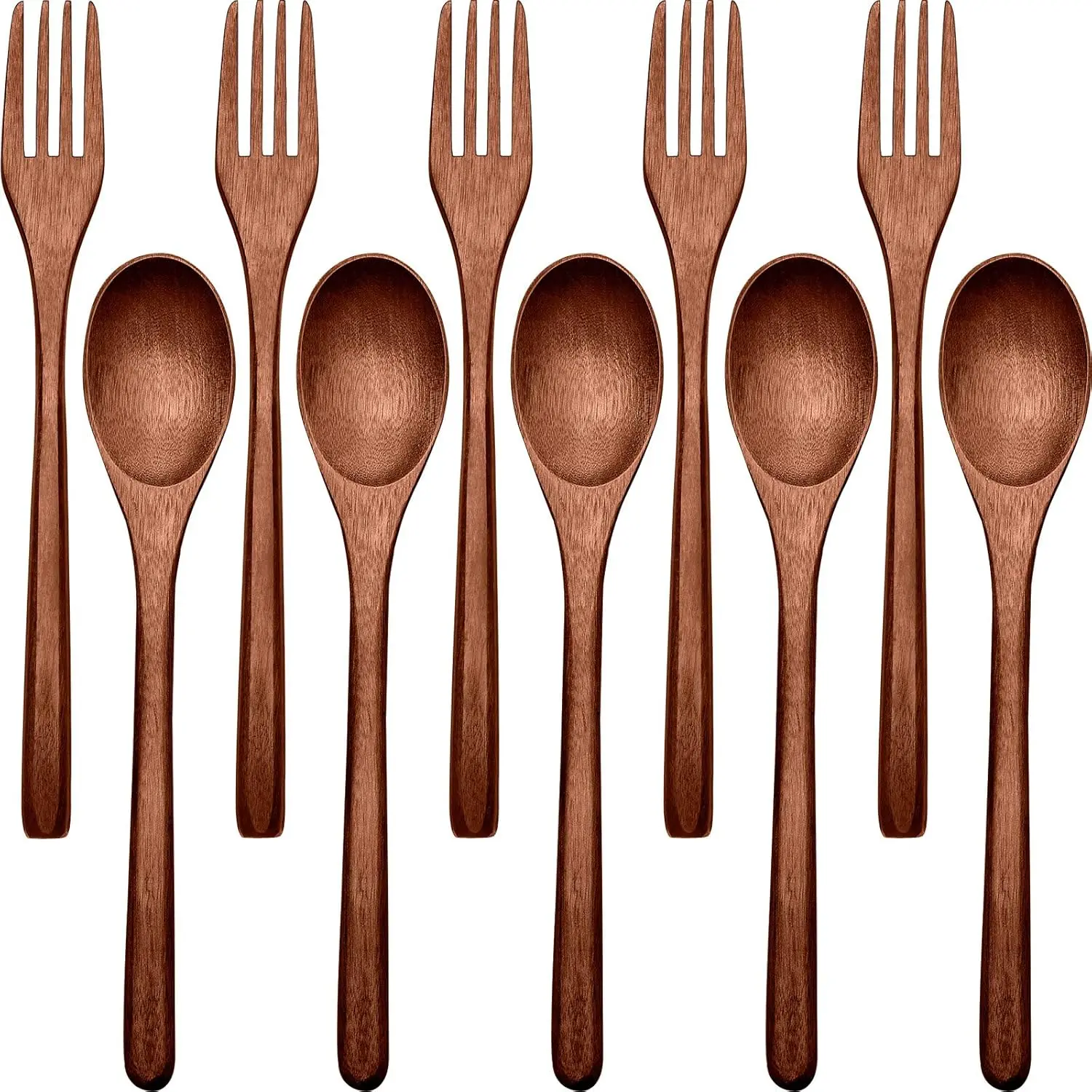Wooden Spoons Forks Set Wooden Utensils for Eating  Dinner Utensil Set  Flatware Tableware Handmade  Cutlery Includes Spoon Fork for Cooking Eating Kitchen(10 Pieces)
