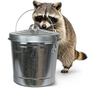 Plexon 6 & 10 Gallon Small Metal Trash Can with Lid Outdoor Locking Galvanized Metal Garbage Can with Lid for Poultry Feed Bird Seed Storage Ash Galvanized Bucket