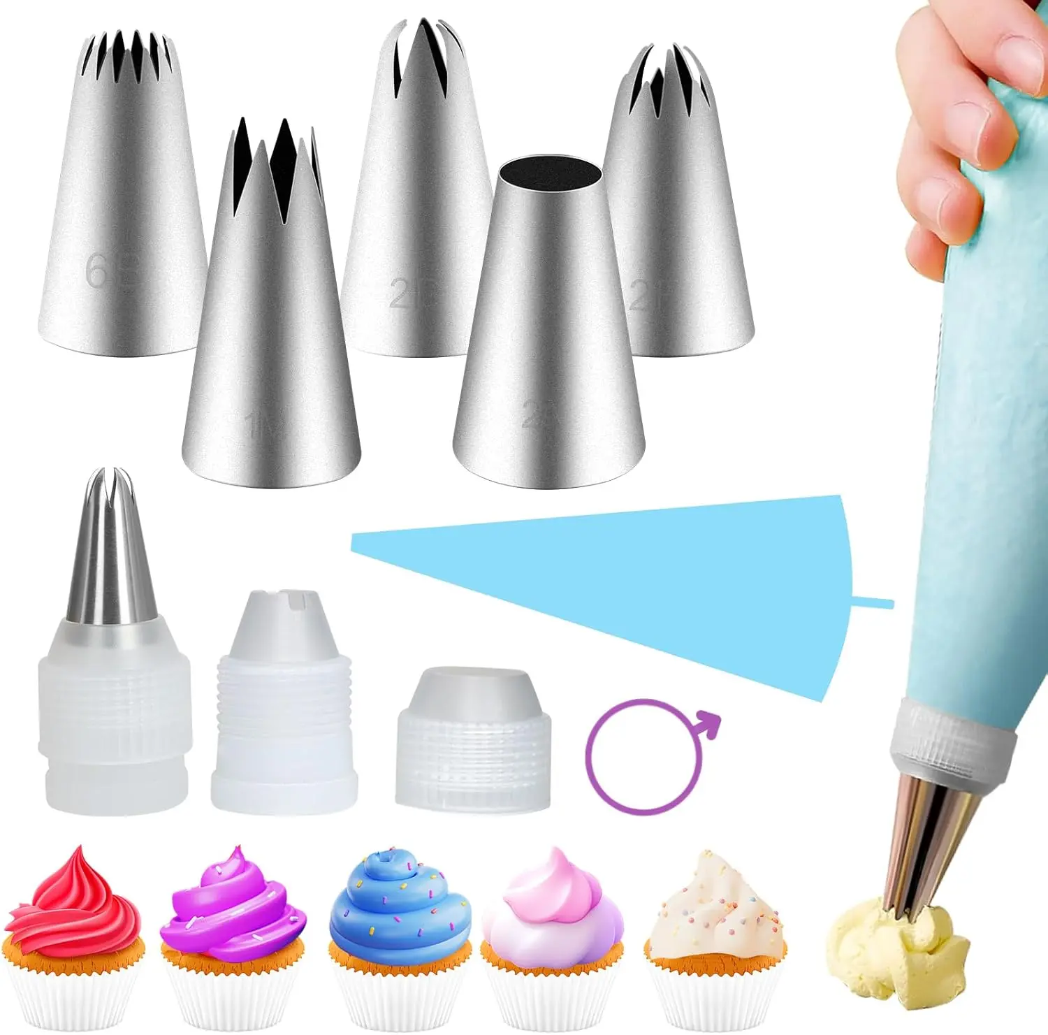 Large Piping Tips Set, Piping Bags and Tips Set 5 count Stainless Steel ...