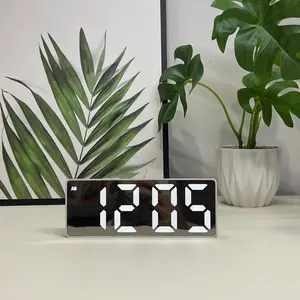 1pc/ mirror led large screen alarm clock, soft light night light, light touch to wake up, display time and temperature, adjustable brightness, usb cable power supply/battery (without battery), Desktop Electronic Clock, Led Digital Clock, Home Decor